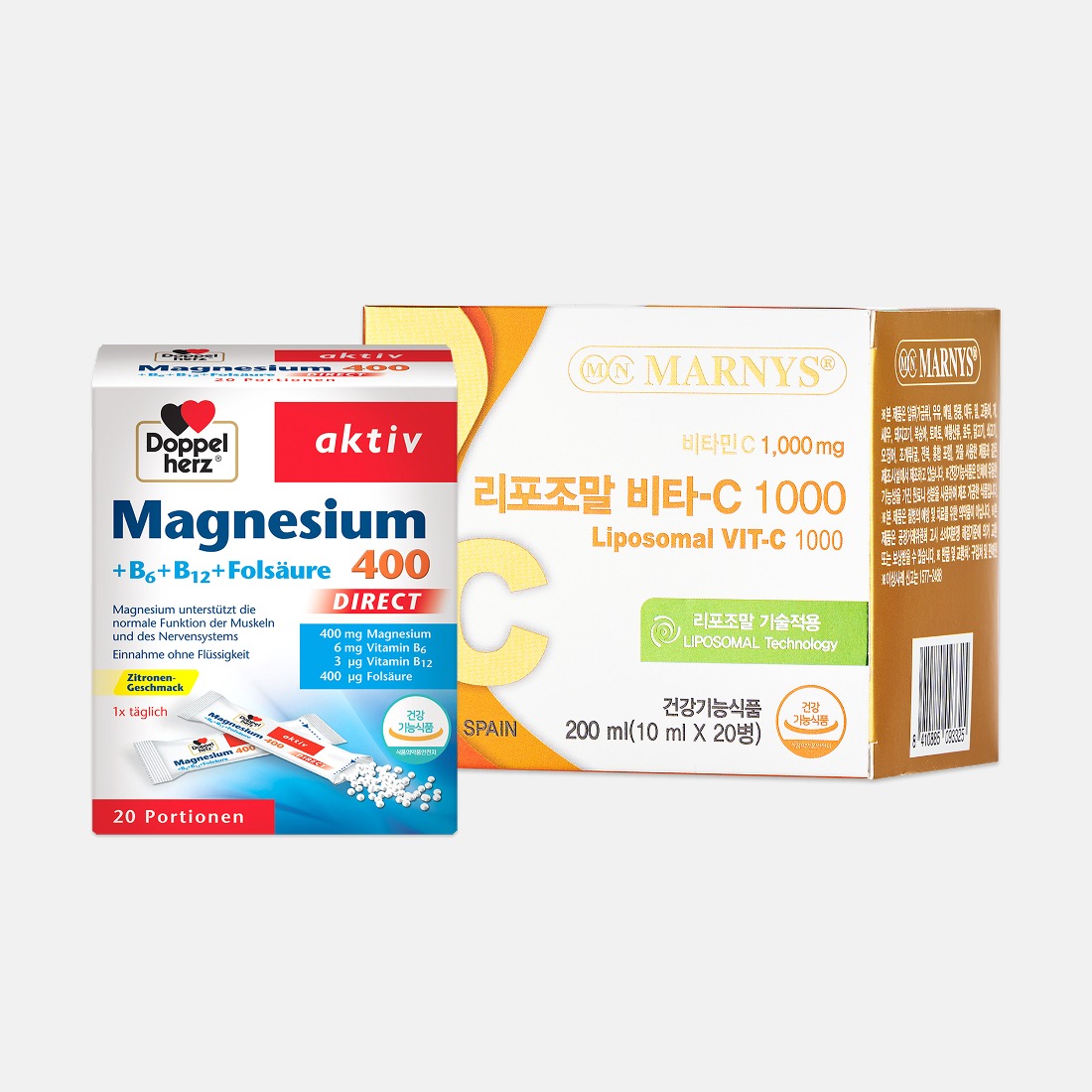 [20일분 스타터팩] 도펠헤르츠 마그네슘400 (20포) + 마니스 리포조말 비타C 1000(20병)